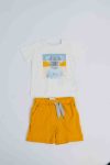 191712111137 BEBEPAN 2 PIECE BOY SHORT SLEEVE WHITE TOP AND MUSTARD YELLOW SHORT, 18-24M